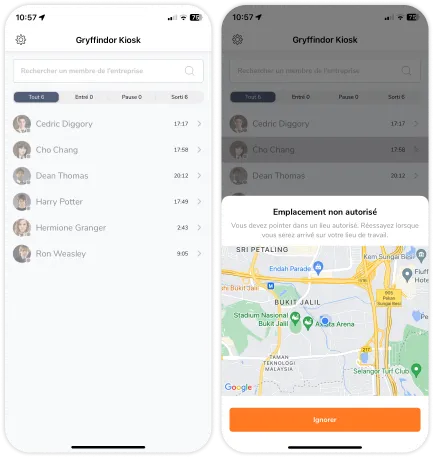 Geofencing to determine unauthorized locations during clock ins