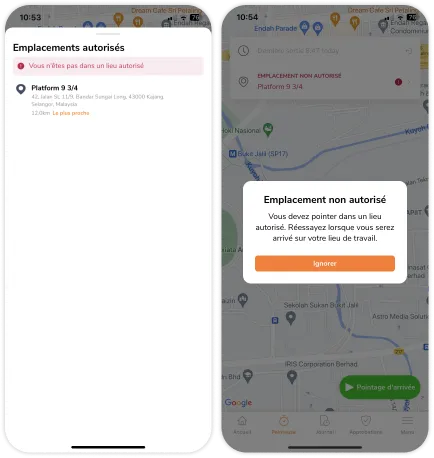 Geofencing to determine unauthorized locations during clock ins via kiosk