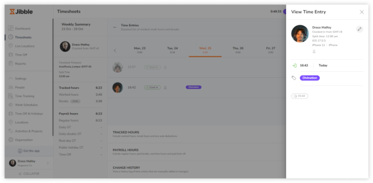 Verifying time entries with the use of timesheet