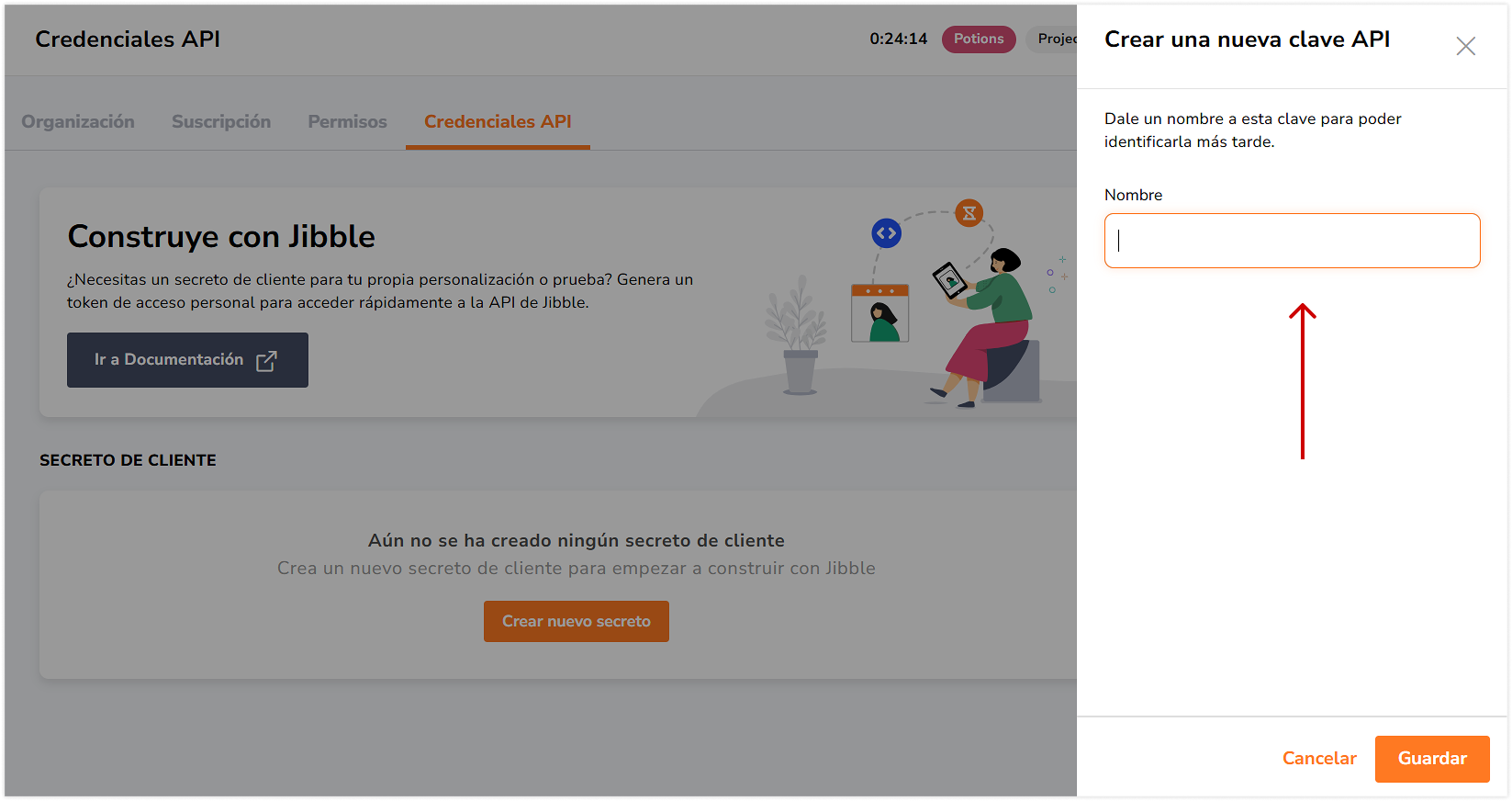 In the "API Credentials" tab, click the "Create a new secret" button and give your API key a name.