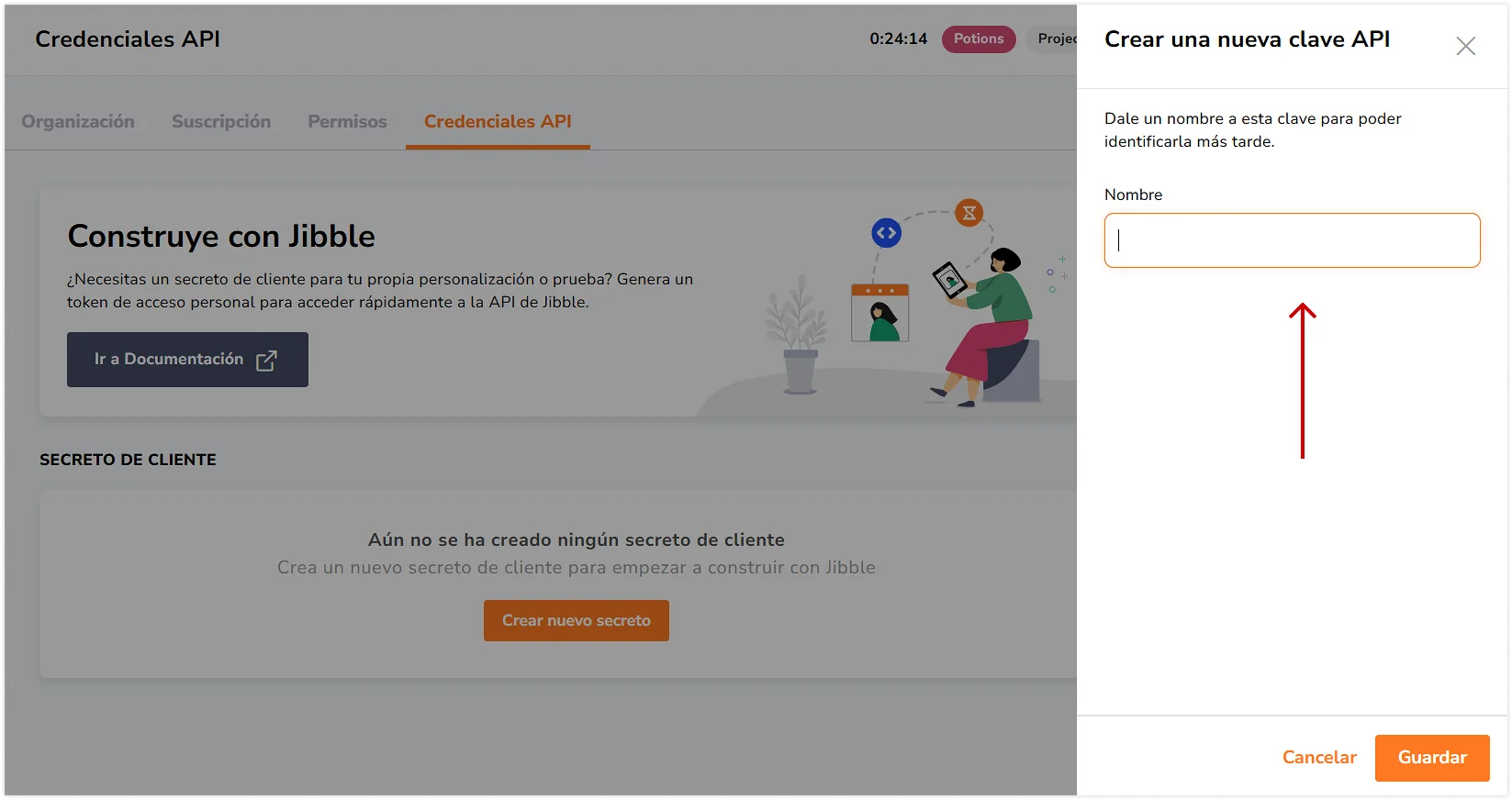 In the "API Credentials" tab, click the "Create a new secret" button and give your API key a name.