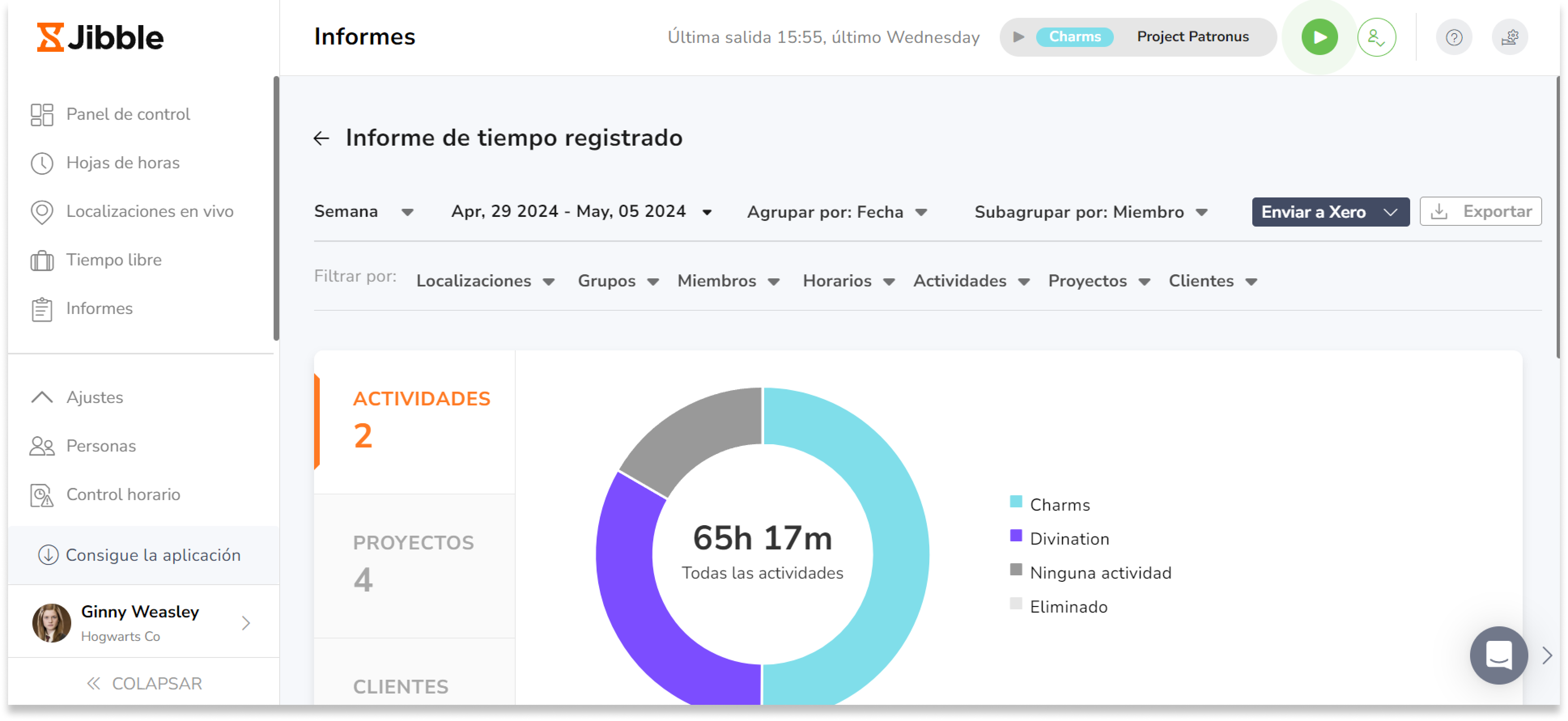 Cómo usar el Informe de tiempo registrado