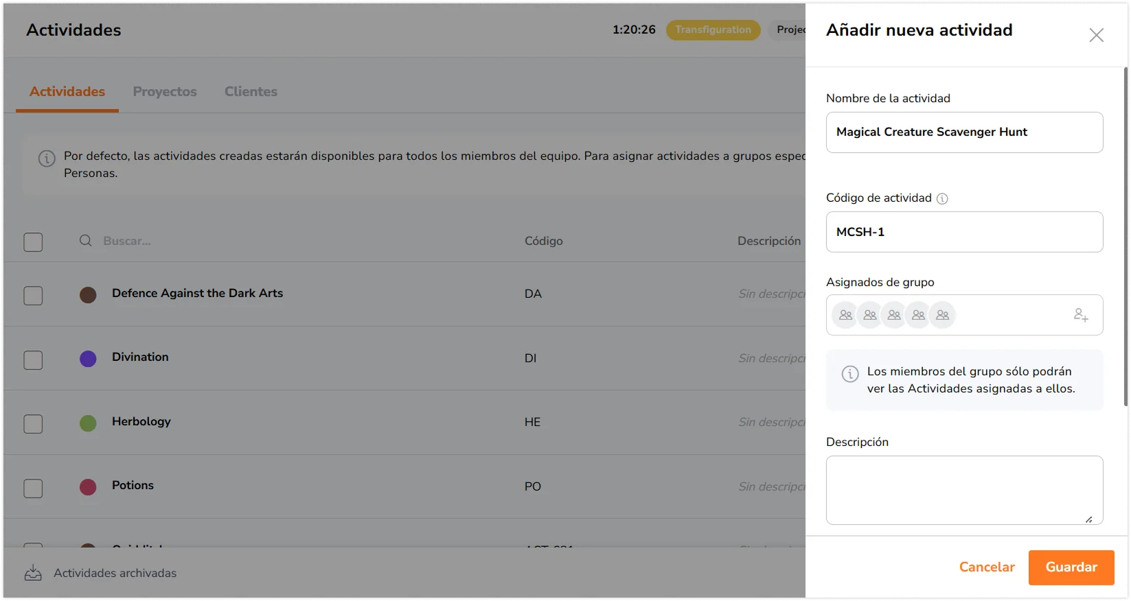 Adding activities