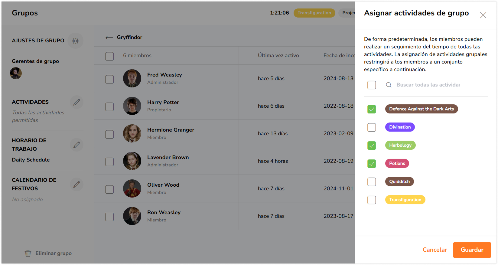 Assigning activities to groups of people