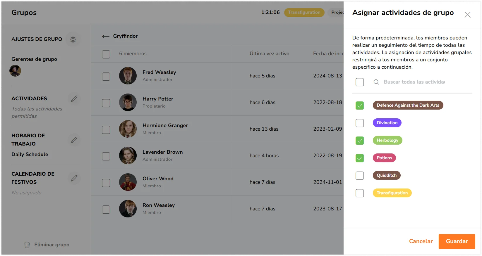 Assigning activities to groups of people
