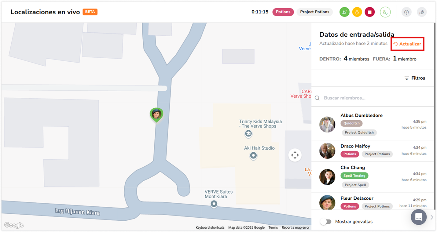 Refreshing live locations on the web app