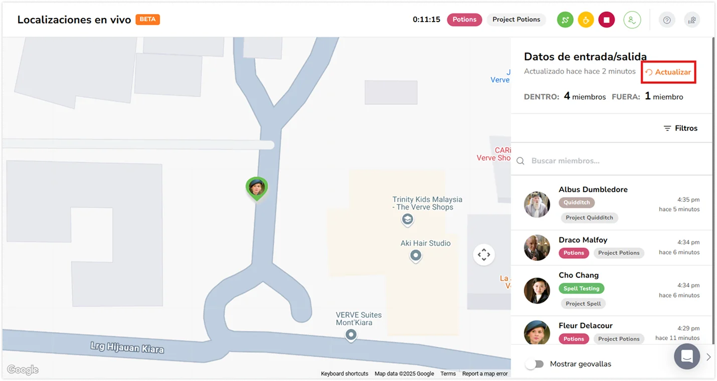 Refreshing live locations on the web app