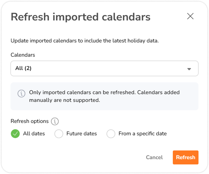 Refresh all calendar pop-up confirmation