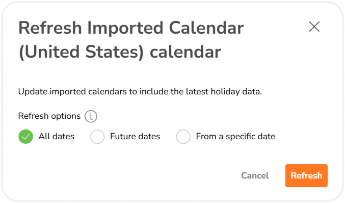Refresh individual calendar pop-up confirmation