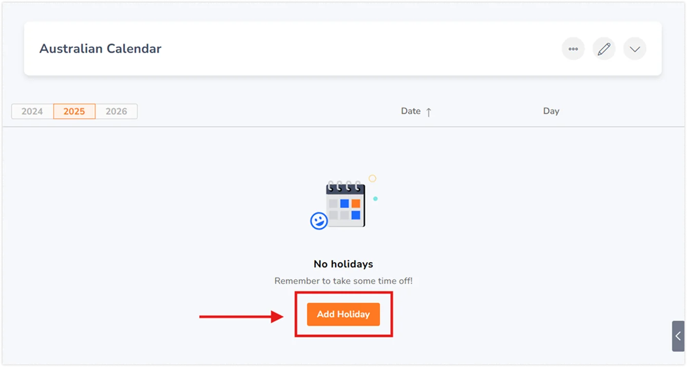 Add holiday button to manually add a holiday