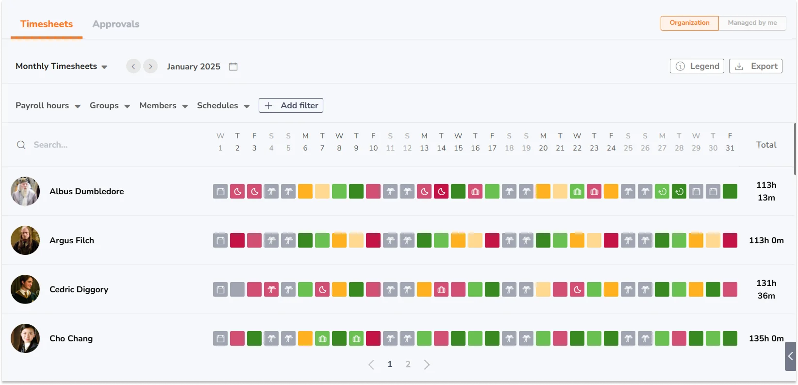 Monthly timesheet
