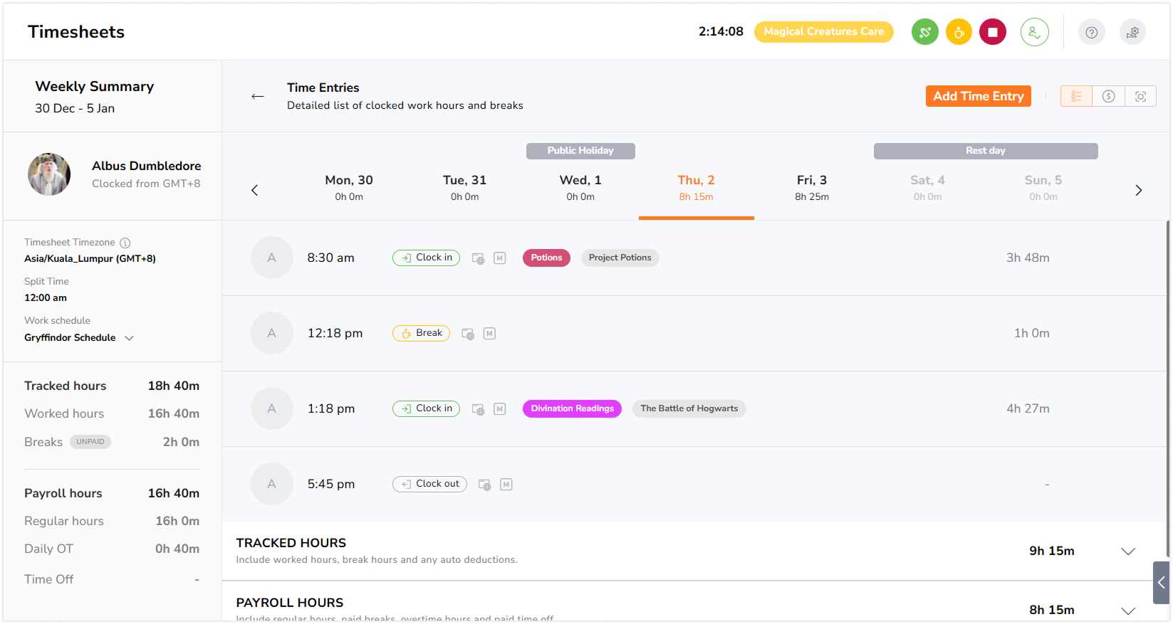 Time entries view