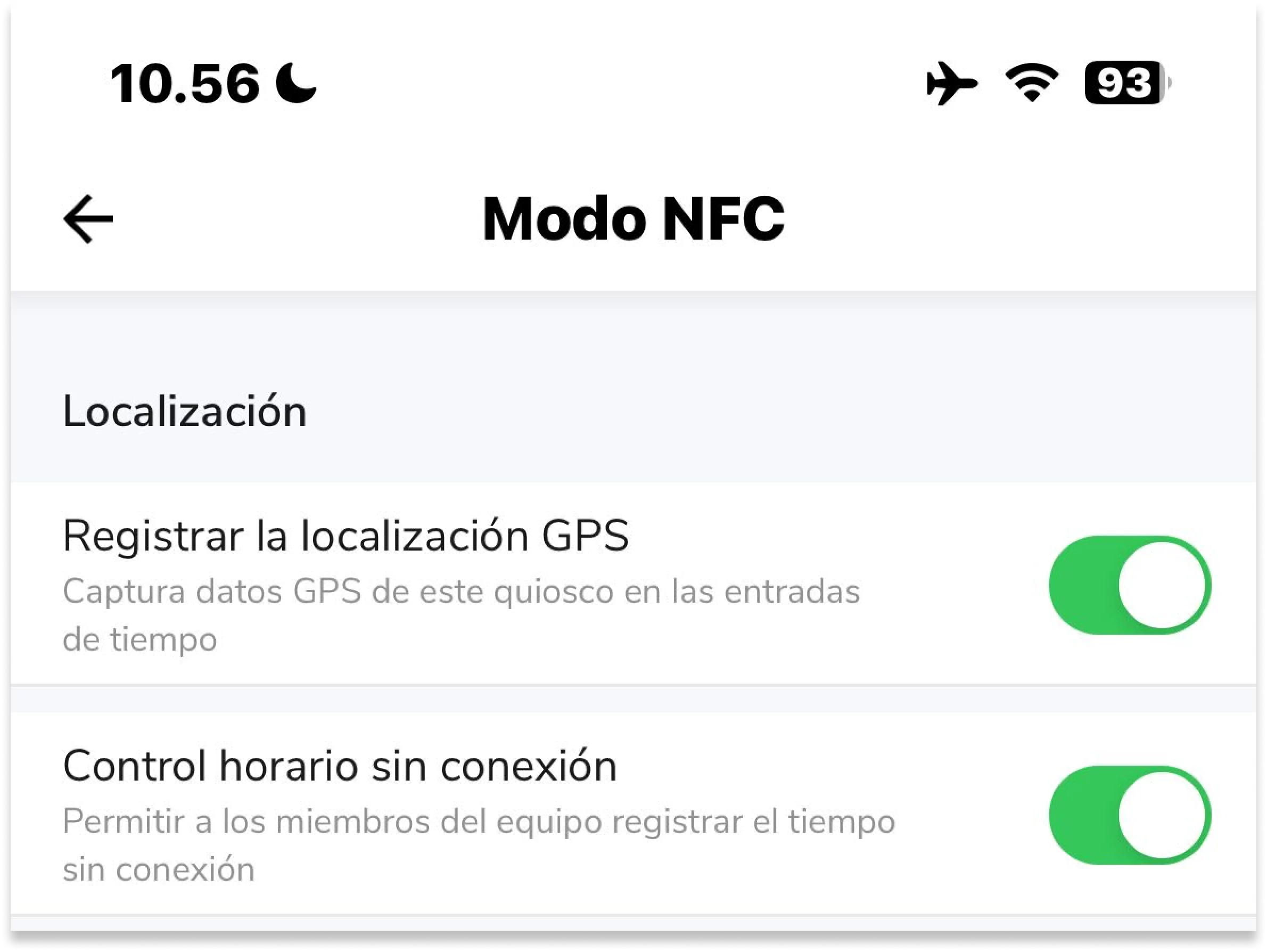El modo NFC permite a los miembros fichar a la entrada y a la salida con un simple toque de las etiquetas NFC. Más información sobre cómo utilizar el quiosco de control horario NFC de Jibble.