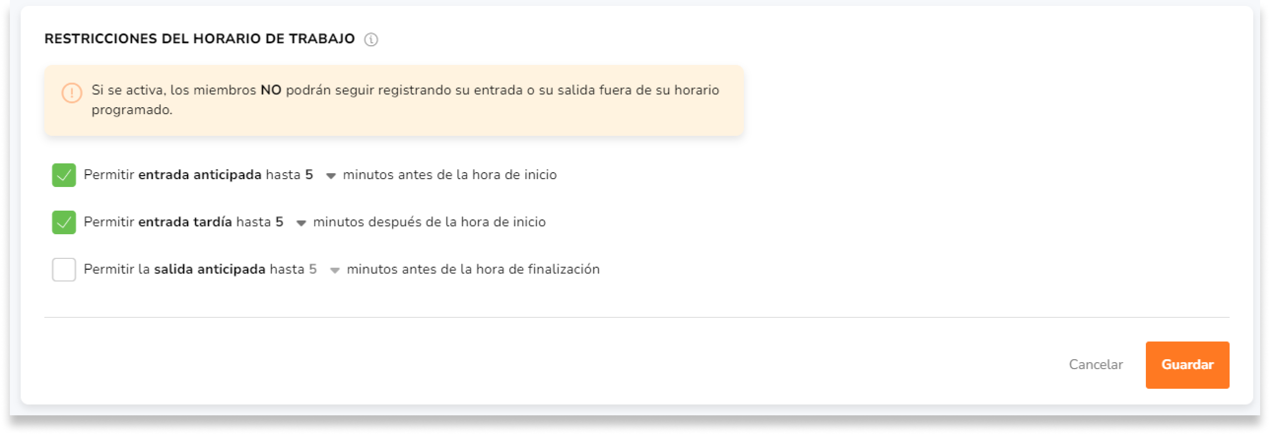 Restricciones del horario de trabajo