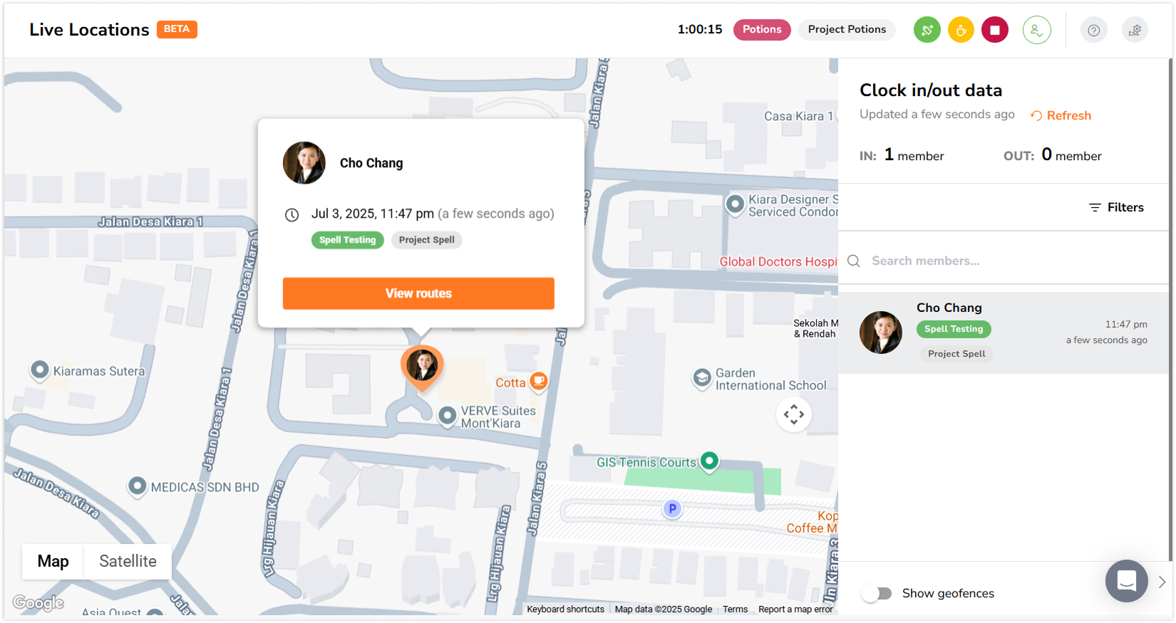 Live location map view