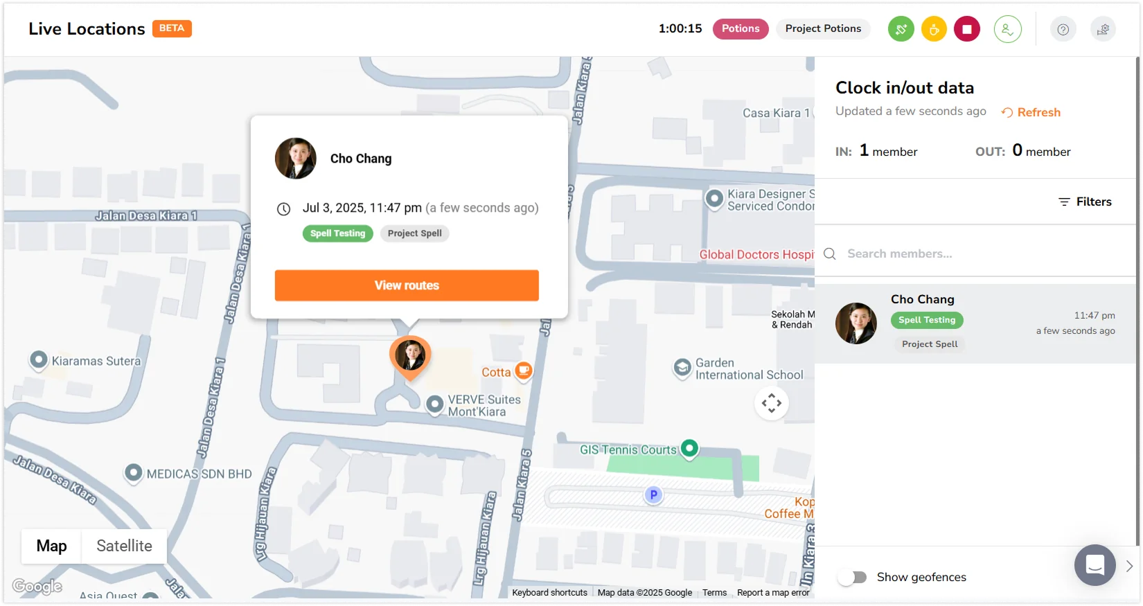 Live location map view
