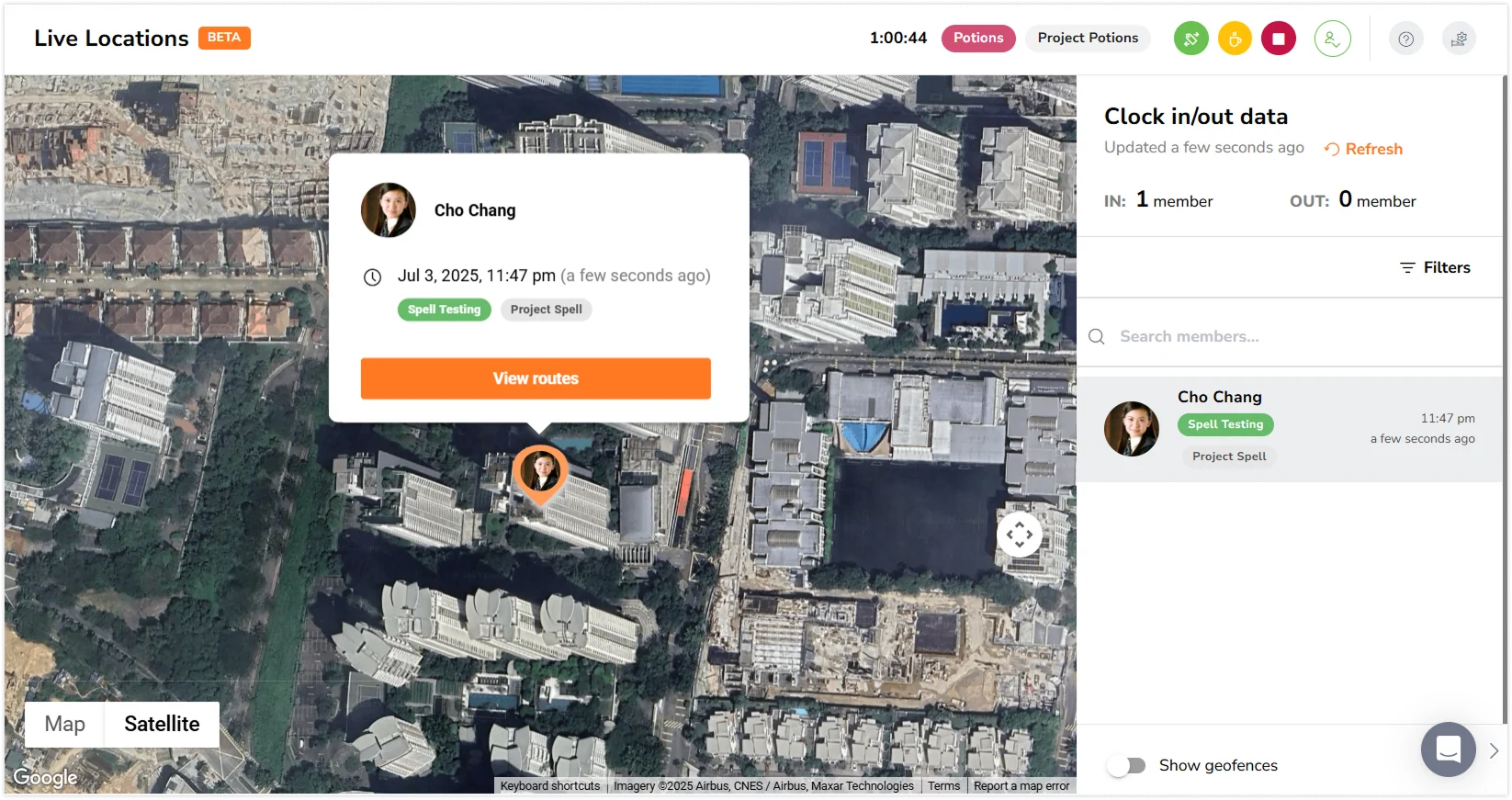 Live location satellite view