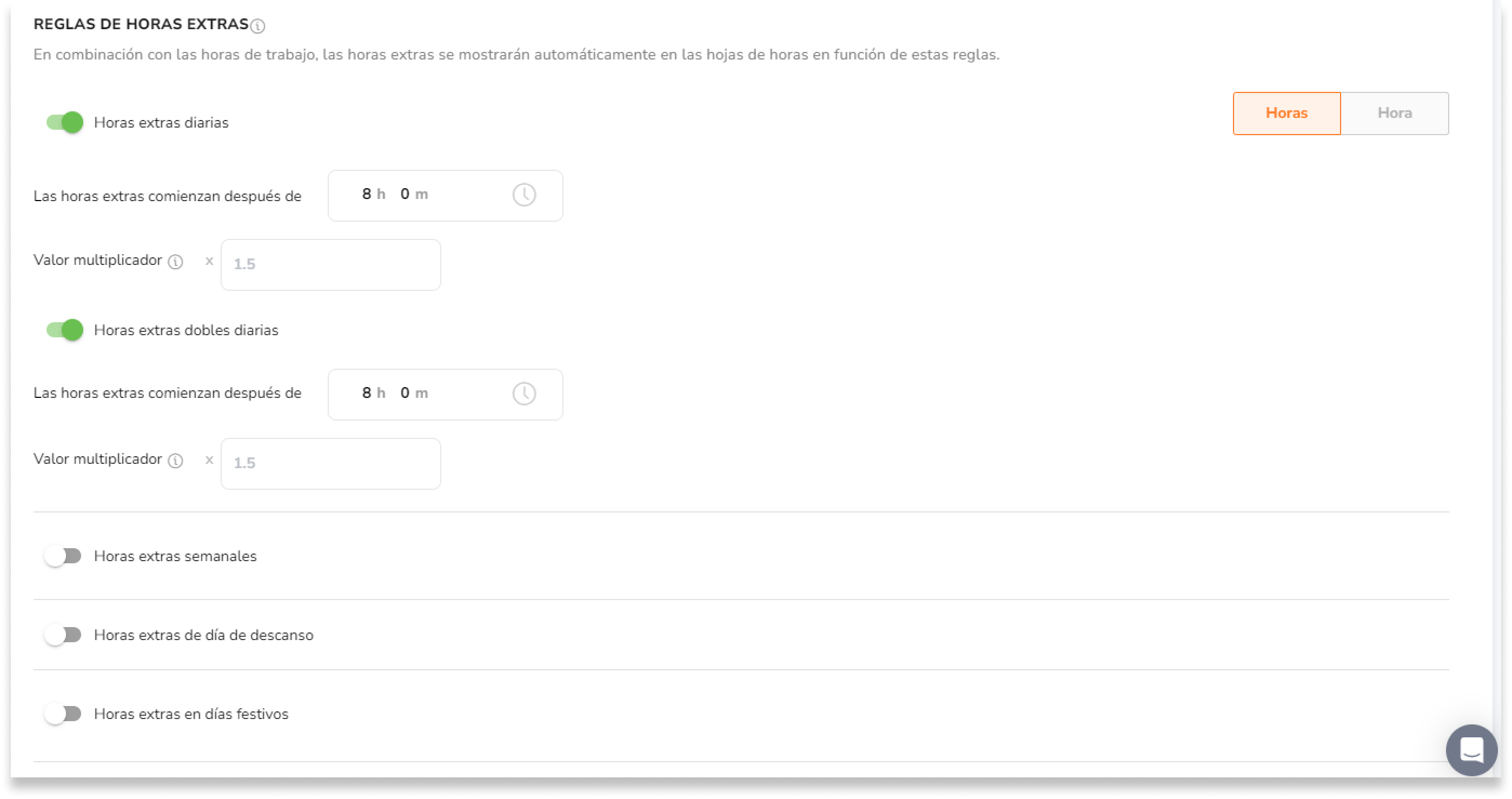 Reglas de horas extras