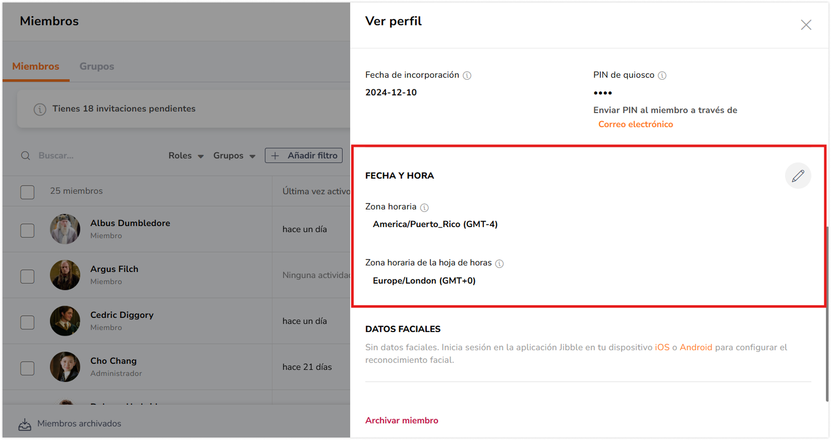 Timesheet and timesheet timezone under member's profile