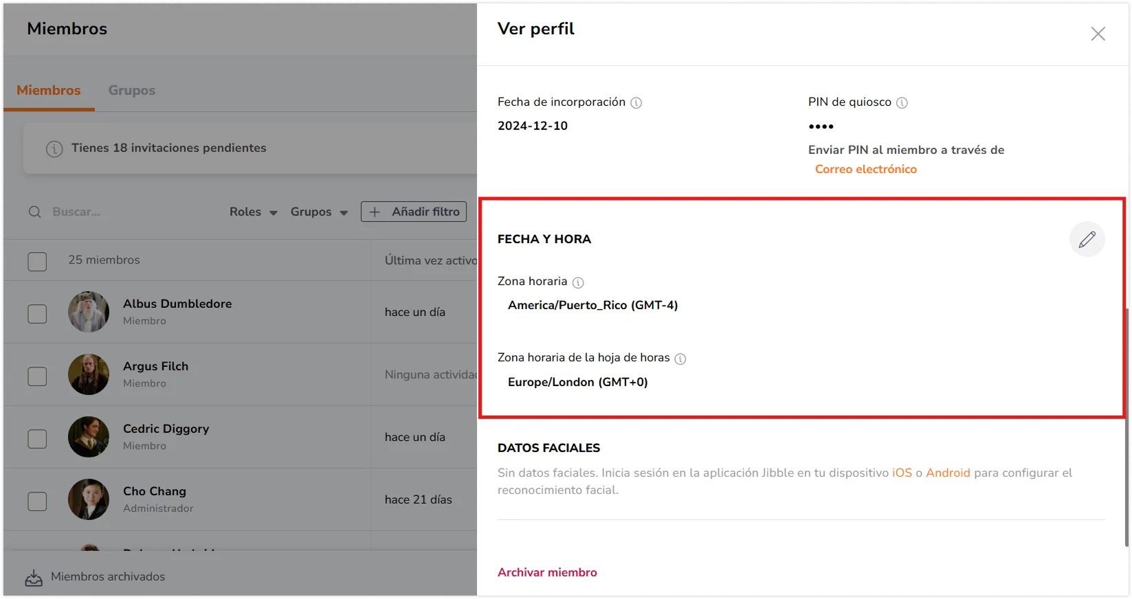 Timesheet and timesheet timezone under member's profile