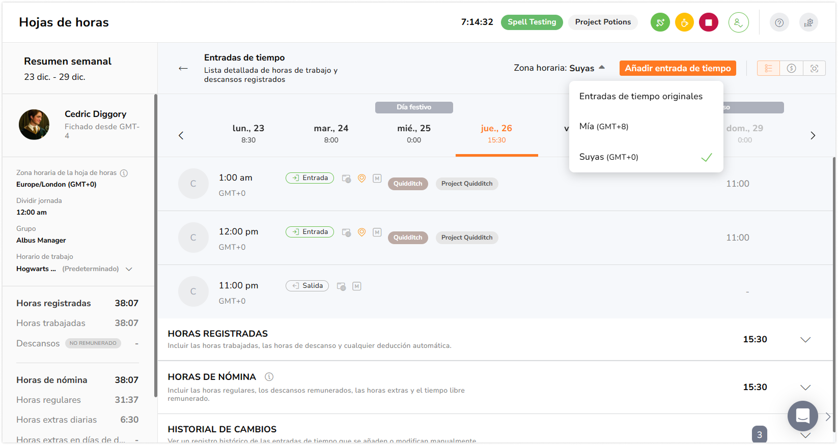Viewing timesheets based on "mine" timezone