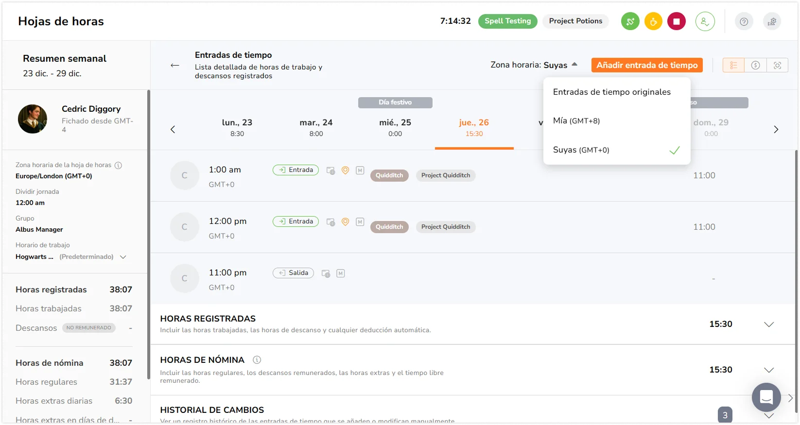 Viewing timesheets based on "mine" timezone
