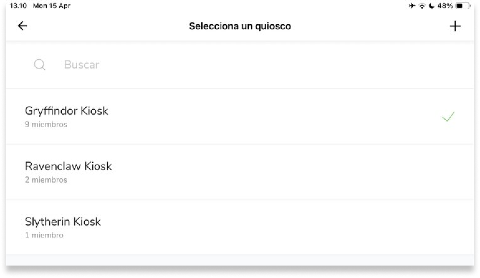 Haz clic en el símbolo "+" para crear un nuevo quiosco, asignarle un nombre y asignarle miembros.
