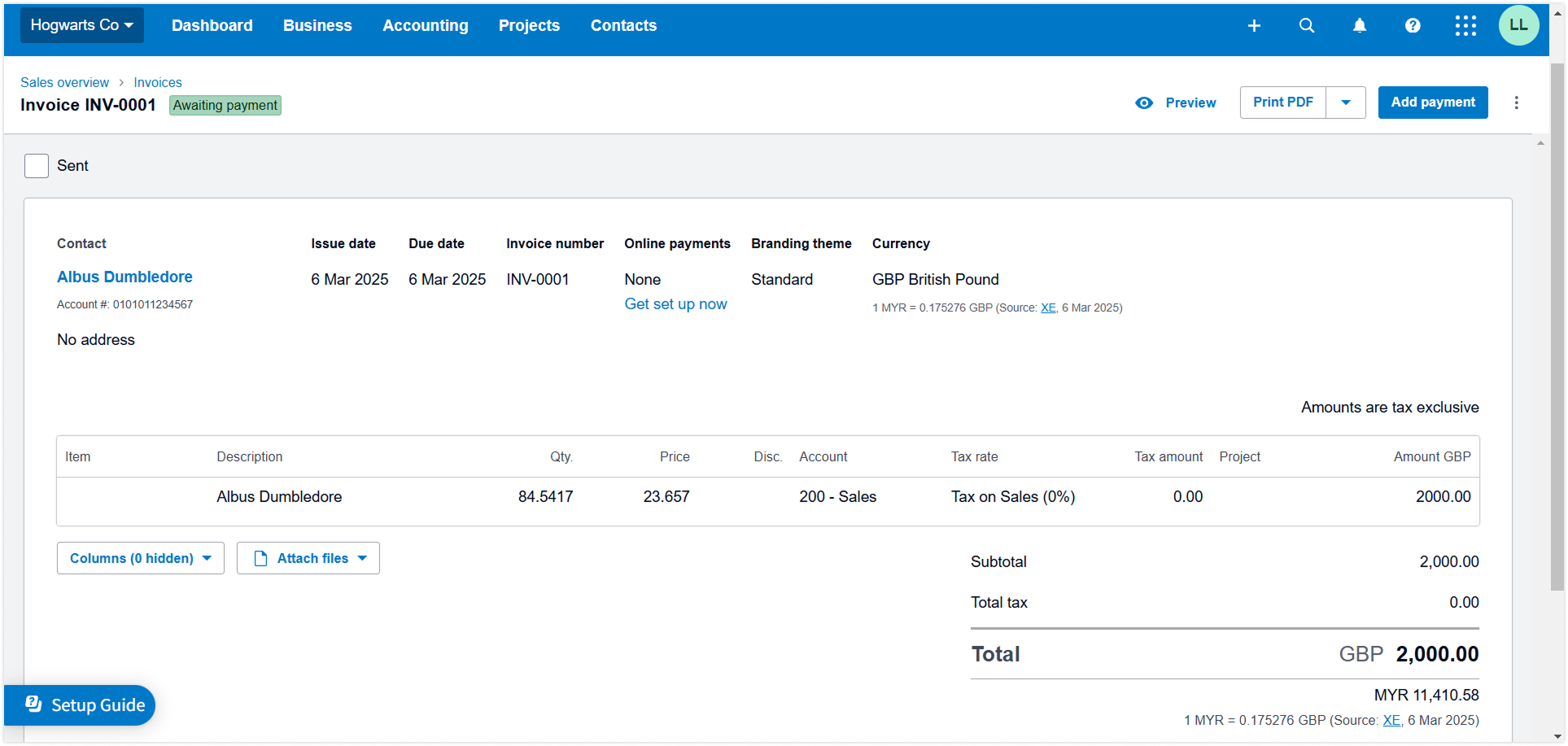Xero invoice created from Jibble
