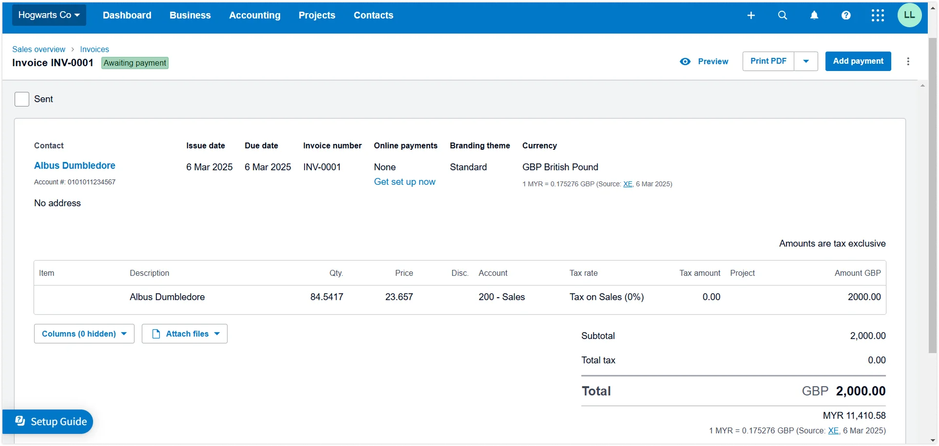Xero invoice created from Jibble