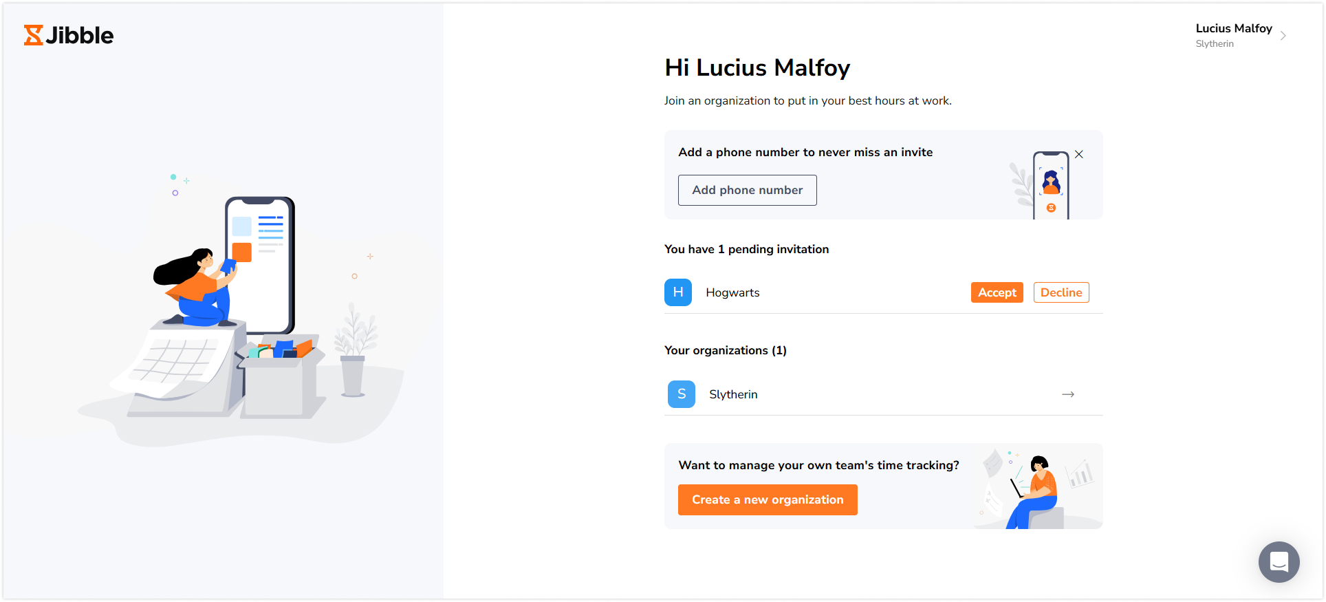 User page on web app