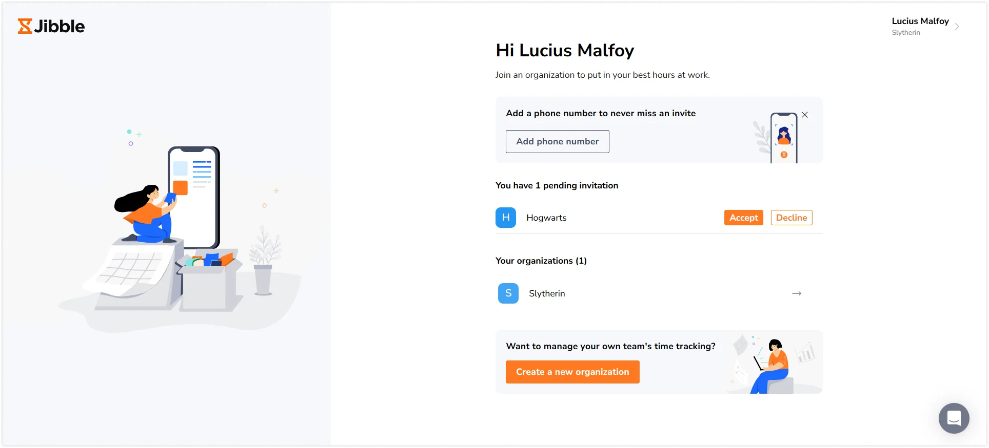 User page on web app