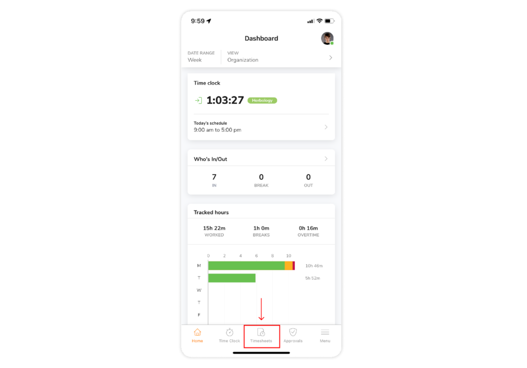 planilha de horas no painel de controle no app para celular
