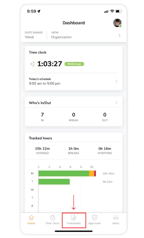 planilha de horas no painel de controle no app para celular