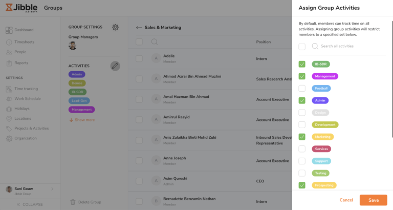 Assigning activities to groups of people