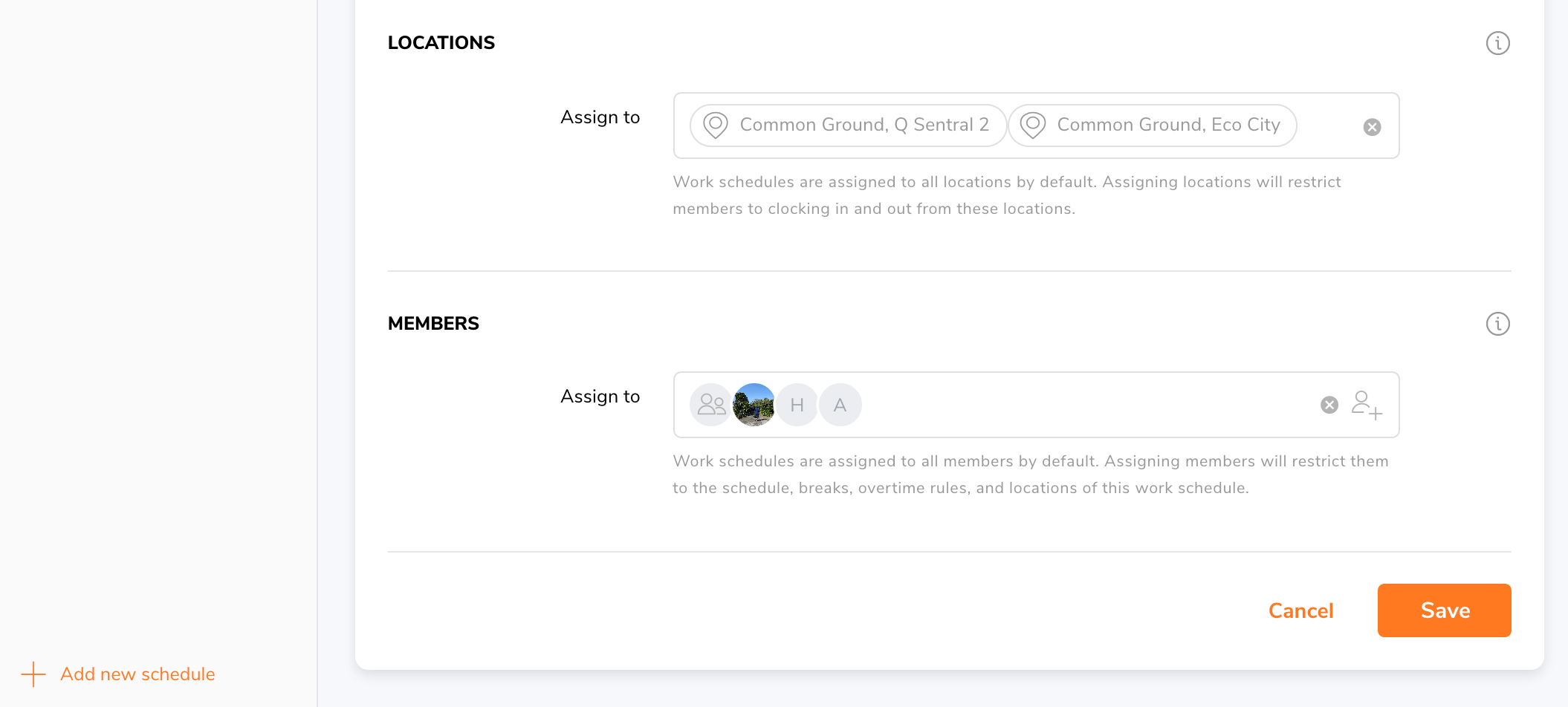 2. 将成员分配到工作排班。可选地，将工作排班与位置进行关联。