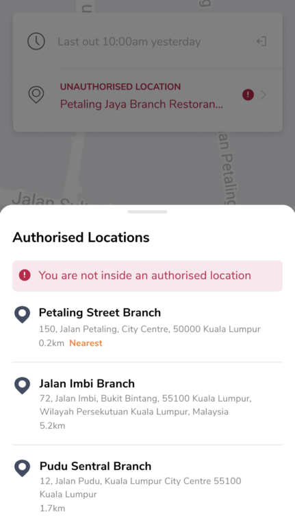 Jibble authorized locations dashboard view