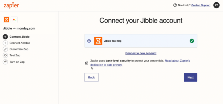 Your Jibble account is connected in Zapier