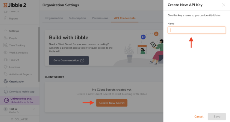 Jibble create API key for Zapier