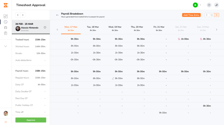 Detailed pay period timesheets