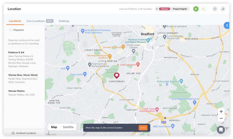 Drag and drop pin on the map for greater precision of where you want your location to be captured. When satisfied, click on Done.