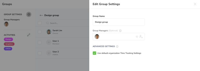 If you want your group to have separate time tracking settings from the organization, you're able to configure time tracking policies on the group level.