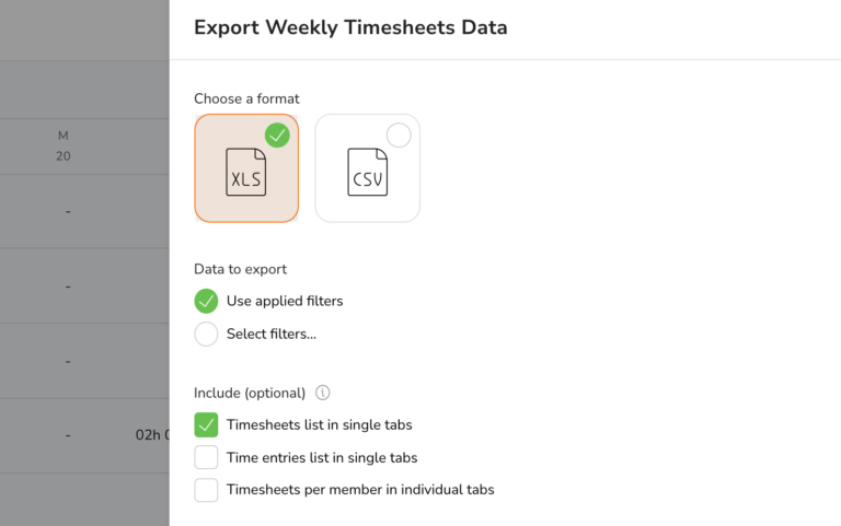 Jibble export timesheets For Excel format  