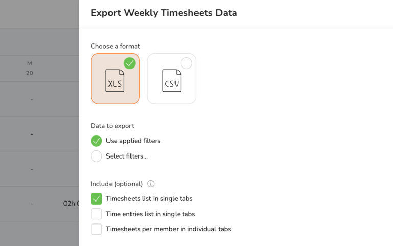Jibble export timesheets For Excel format