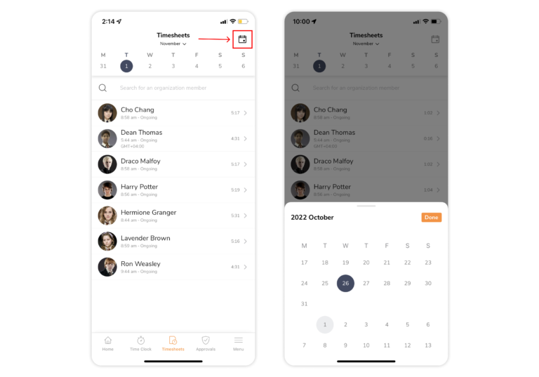 ick on the calendar icon on the top right corner to choose a particular day you wish to add a time entry for.