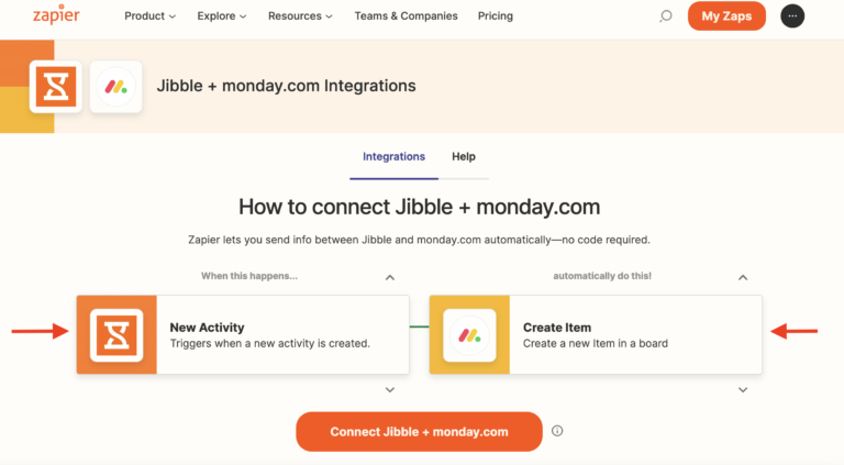 Jibble linked Zapier Monday integrations