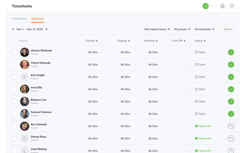 Pay period timesheet overview