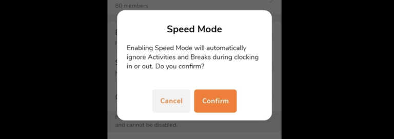 A modal should appear explaining that speed mode ignores activities & breaks