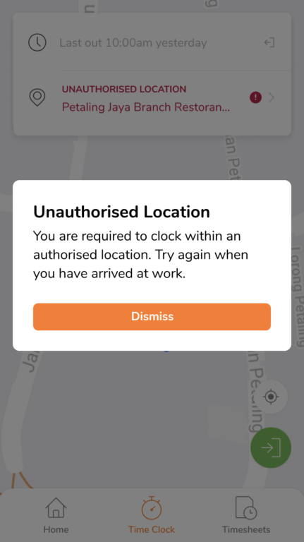 Jibble unauthorized location dashboard view