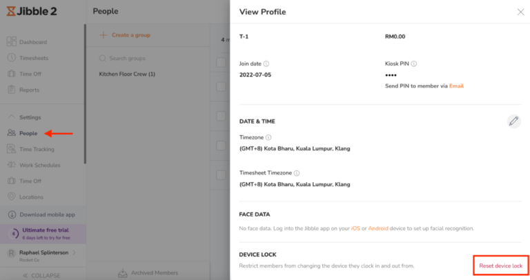 On the person profile, under Device Lock, click on “Reset device lock”.