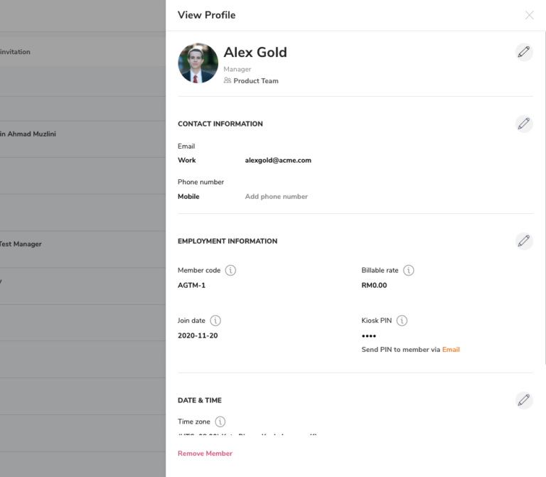 Updating a profile in Jibble Dashboard